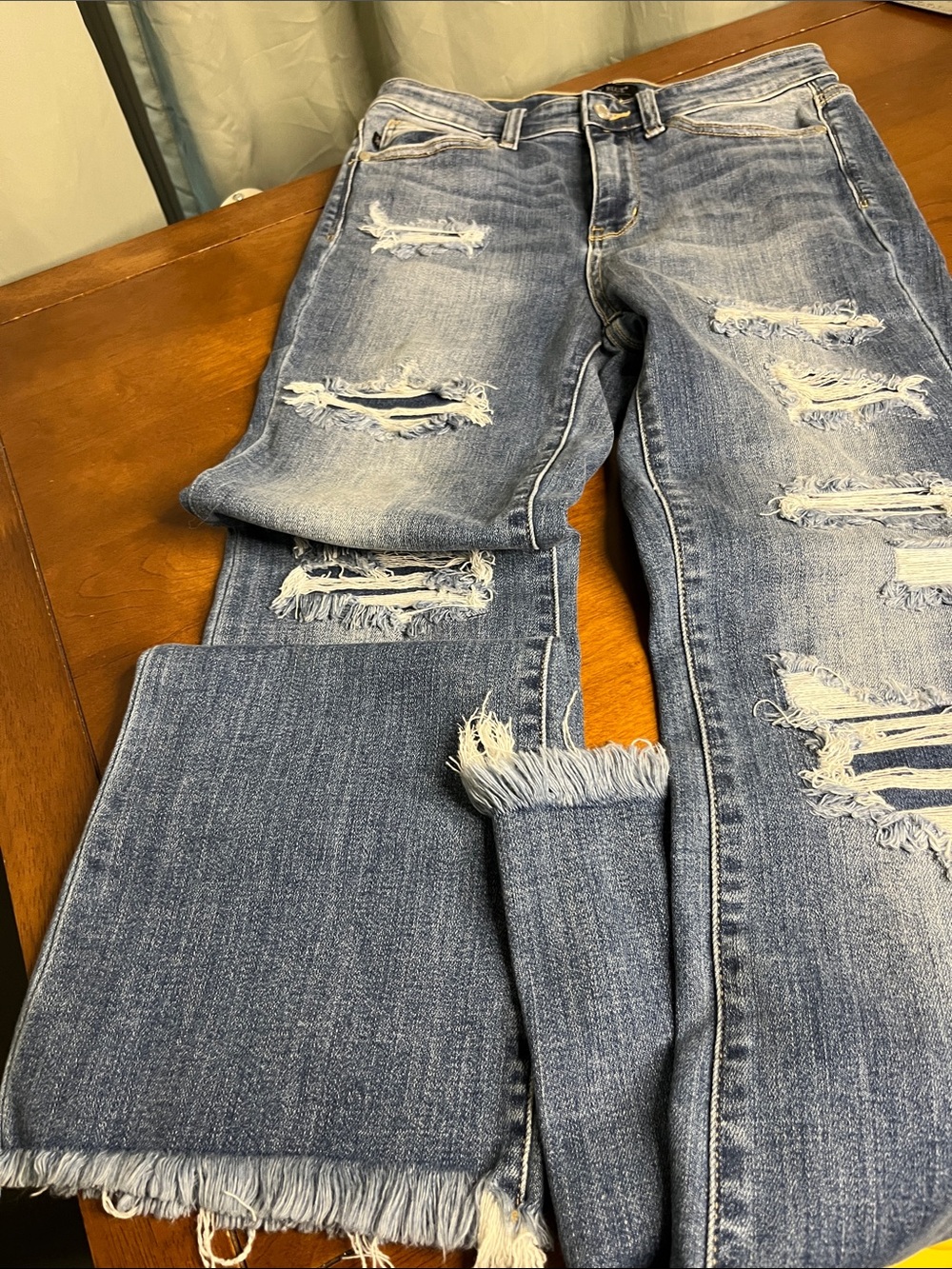 Judy Blue Boot Cut Blue Distressed Straight Jeans Size 28